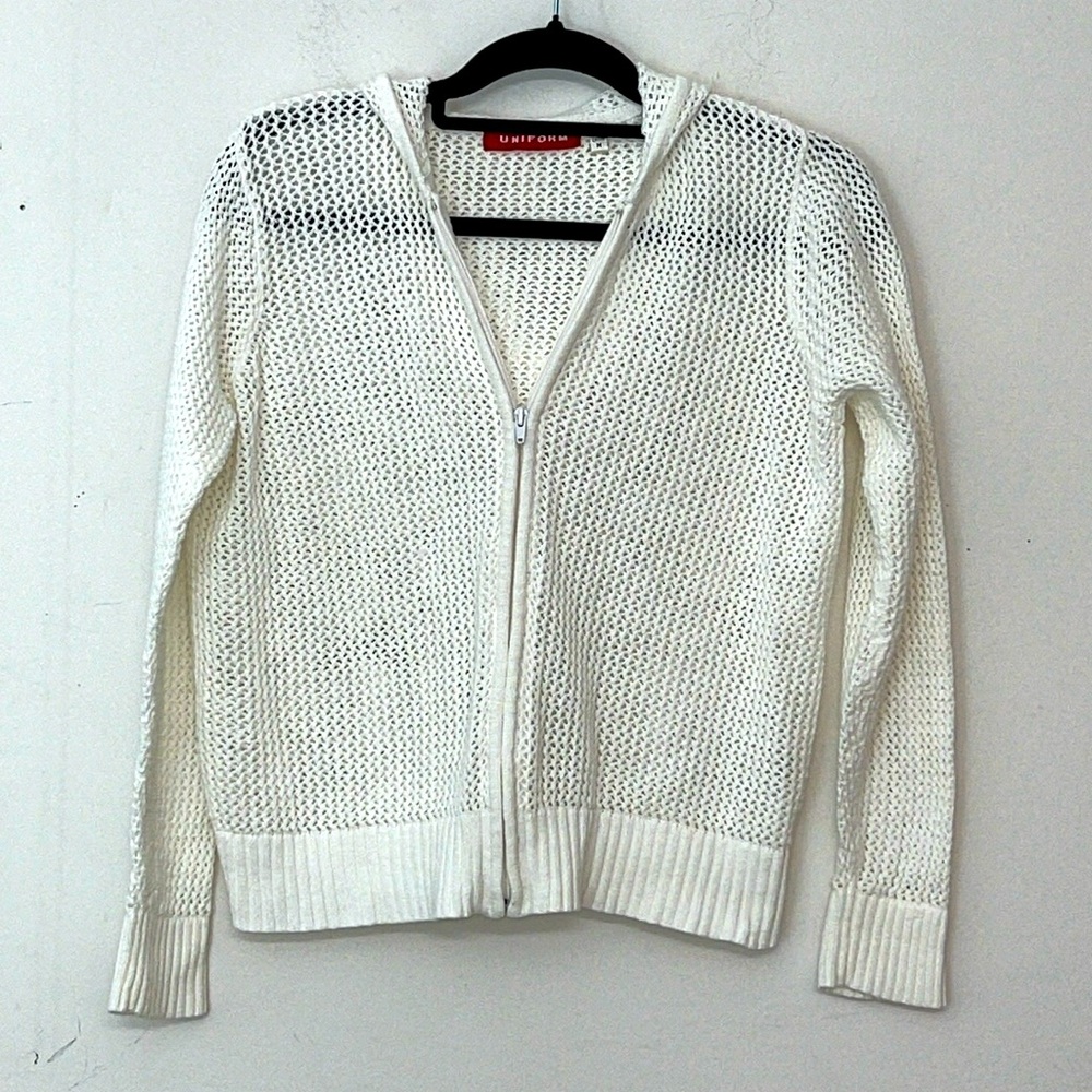 🌞 Uniform white fishnets zip up hoodie unisex M